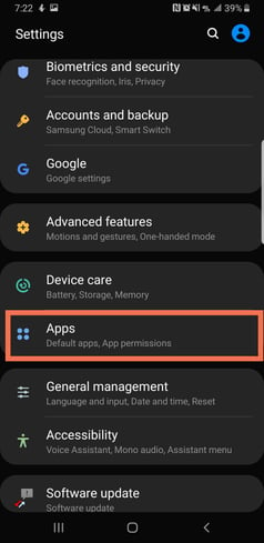 apps in settings